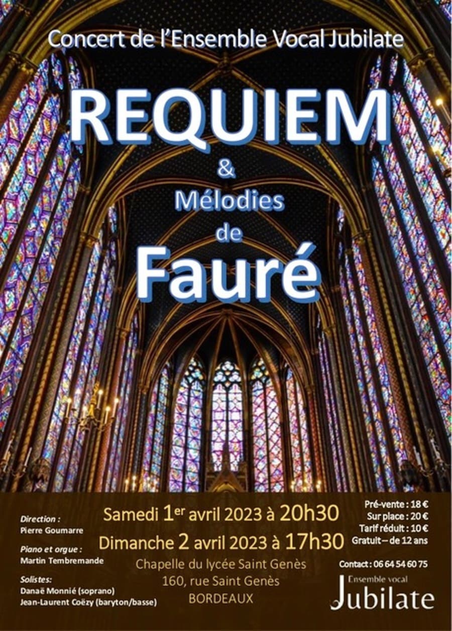 concerts Fauré de l'Ensemble Vocal Jubilate de Bordeaux